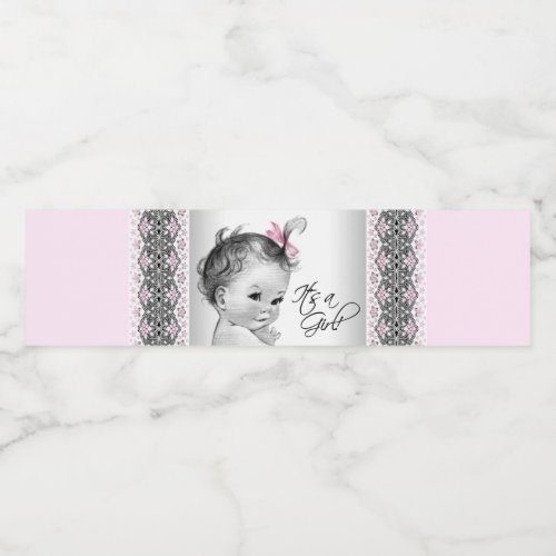 Vintage Pink Gray Baby Girl Water Bottle Labels
