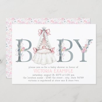 Vintage Pink Gray Baby Shower Invitations by The_Vintage_Boutique at Zazzle