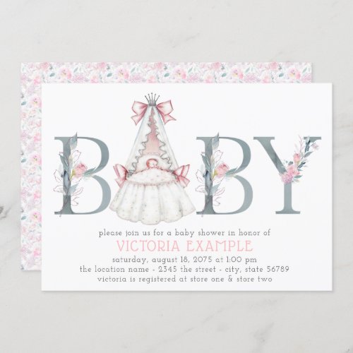 Vintage Pink Gray Baby Shower Invitations