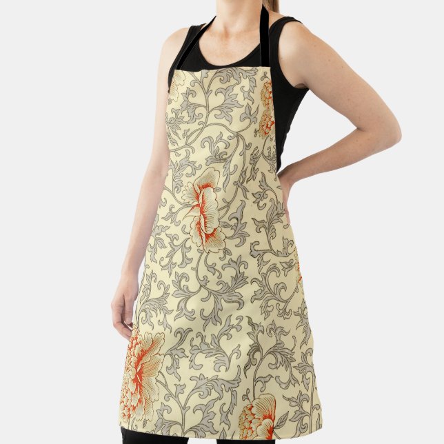 Vintage Pink Gray Botanical Floral Apron (Insitu)