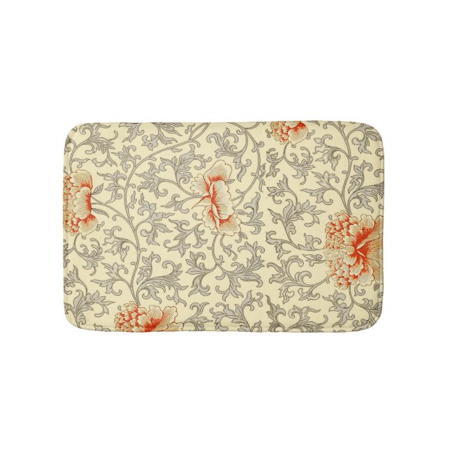 Vintage Pink Gray Botanical Floral Bath Mat (Front)