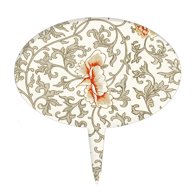 Vintage Pink Gray Botanical Floral Cake Topper (Front)