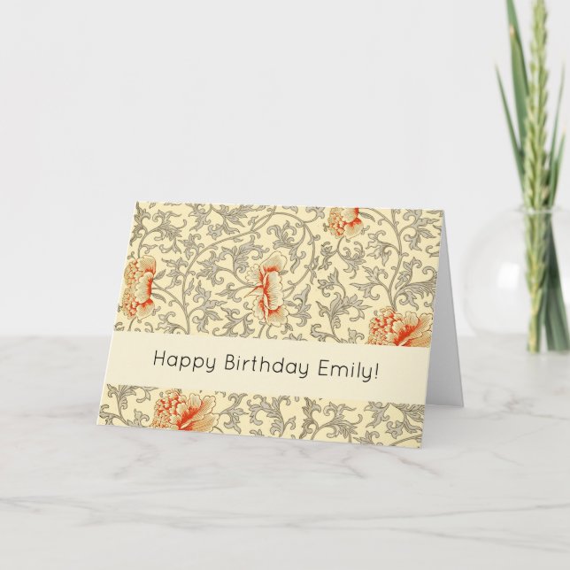 Vintage Pink Gray Botanical Floral Card (Front)