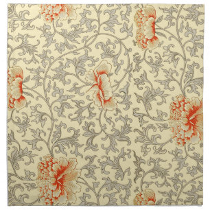 Vintage Pink Gray Botanical Floral Cloth Napkin