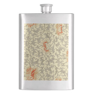Vintage Pink Gray Botanical Floral Flask