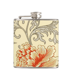 Vintage Pink Gray Botanical Floral Flask