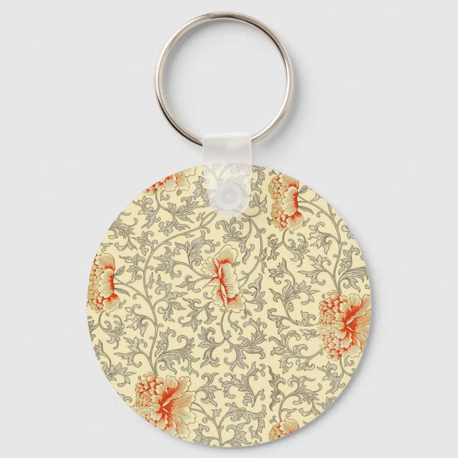 Vintage Pink Gray Botanical Floral Keychain (Front)