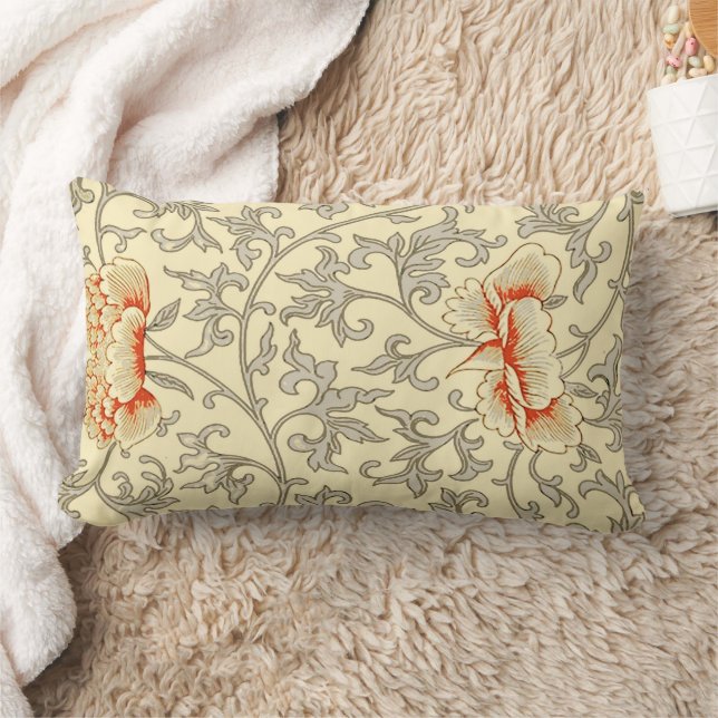 Vintage Pink Gray Botanical Floral Lumbar Pillow (Blanket)