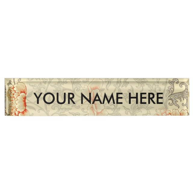 Vintage Pink Gray Botanical Floral Name Plate (Front)