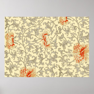 Vintage Pink Gray Botanical Floral Poster