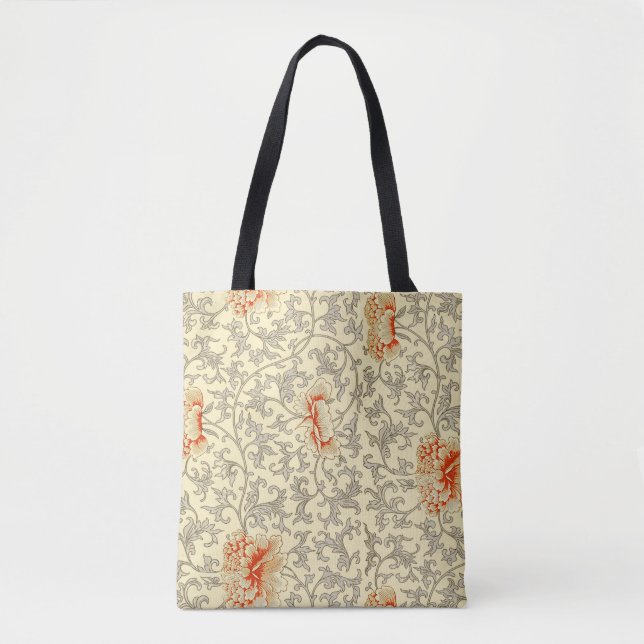 Vintage Pink Gray Botanical Floral Tote Bag (Front)