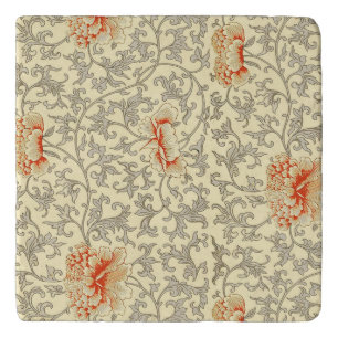 Vintage Pink Gray Botanical Floral Trivet