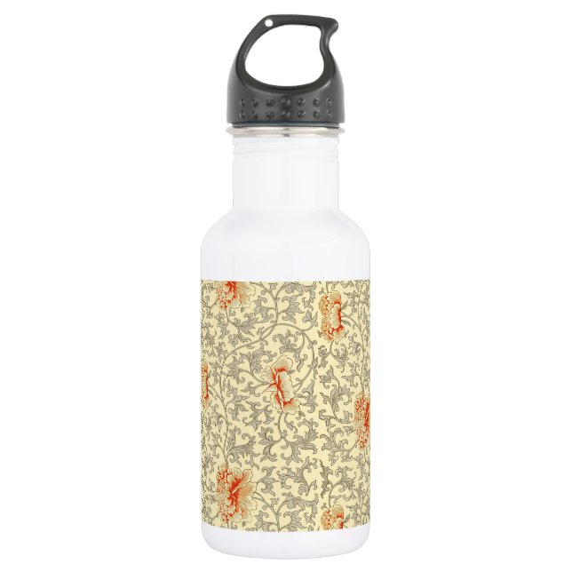 Vintage Pink Gray Botanical Floral Water Bottle (Front)