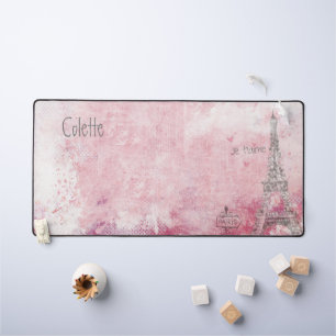 Vintage Pink Gray Je T'aime Eiffel Tower Custom Desk Mat