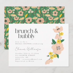 Vintage Pink Green Floral Brunch Bubbly Shower Invitation