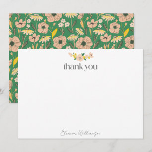 Vintage Pink Green Floral Custom Bridal Shower Thank You Card