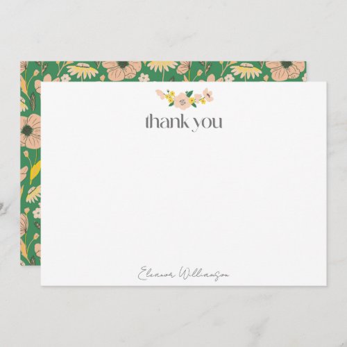 Vintage Pink Green Floral Custom Bridal Shower Thank You Card