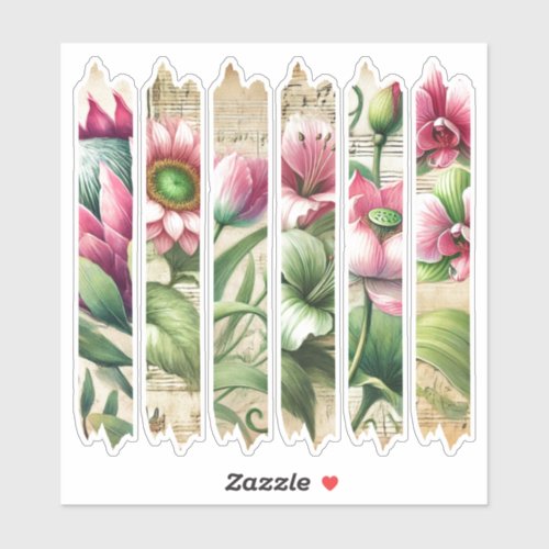 Vintage Pink &amp; Green Florals Washi Tape Scrapbook Sticker