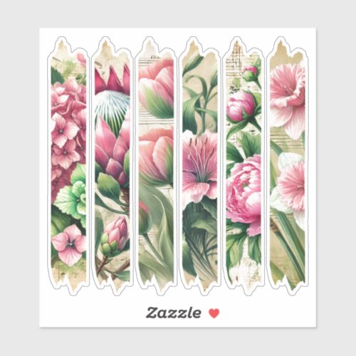 Vintage Pink &amp; Green Flowers Washi Tape Journal Sticker