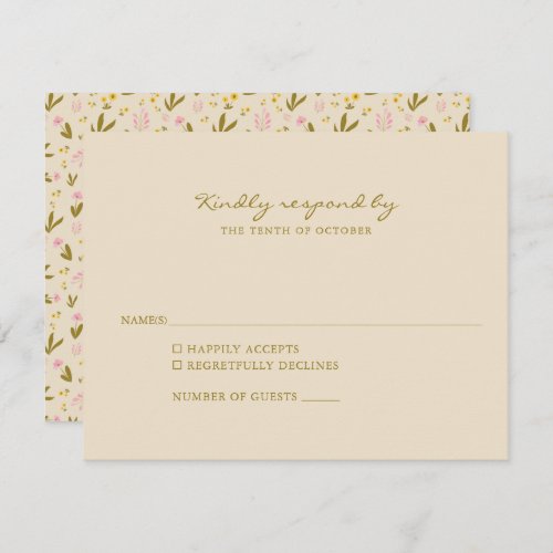 Vintage Pink Green Flowers Wedding Simple RSVP Card
