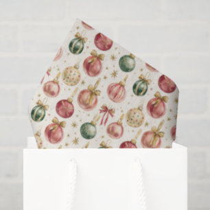 Vintage Pink Green Red Holiday Christmas Ornaments Tissue Paper