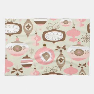 Vintage Pink & Grey Christmas Ornaments Towel