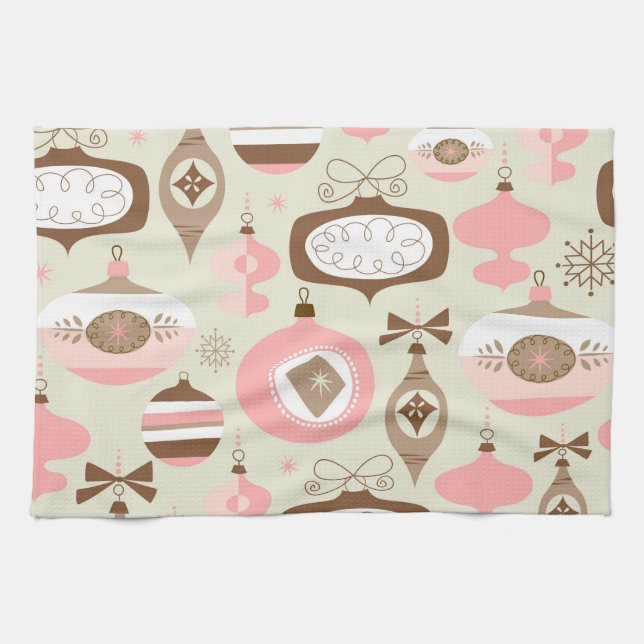 Vintage Pink & Grey Christmas Ornaments Towel (Horizontal)