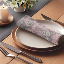 Vintage pink grey toile de jouy printed cloth napkin