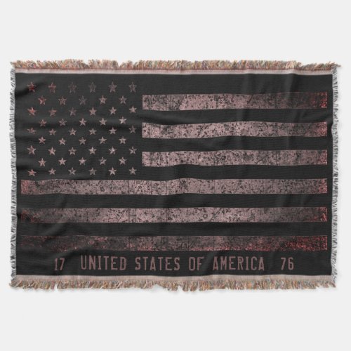 Vintage Pink Grunge American Flag Distressed Text Throw Blanket