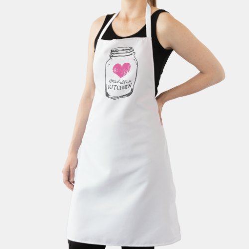 Vintage pink heart mason jar kitchen apron for her