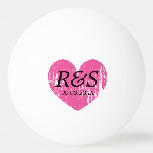 Vintage pink heart monogram wedding party  ping pong ball