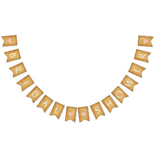 Vintage Pink Hearts Brown Bridal Shower Decor Bunting Flags