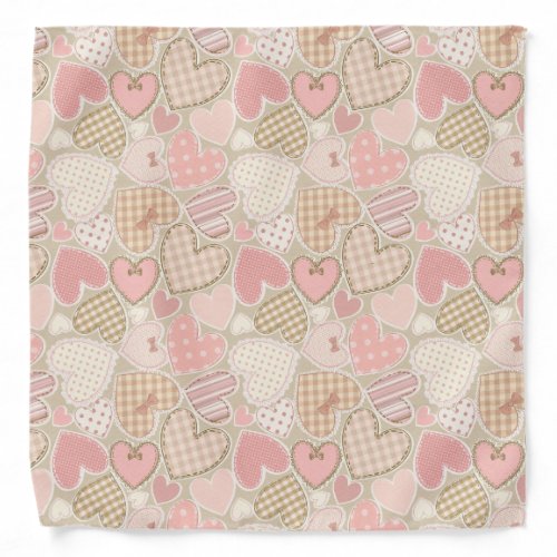 Vintage Pink Hearts Patchwork Quilt Pattern Bandana