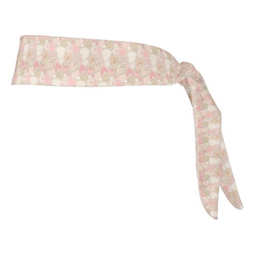 Vintage Pink Hearts Patchwork Quilt Pattern Tie Headband