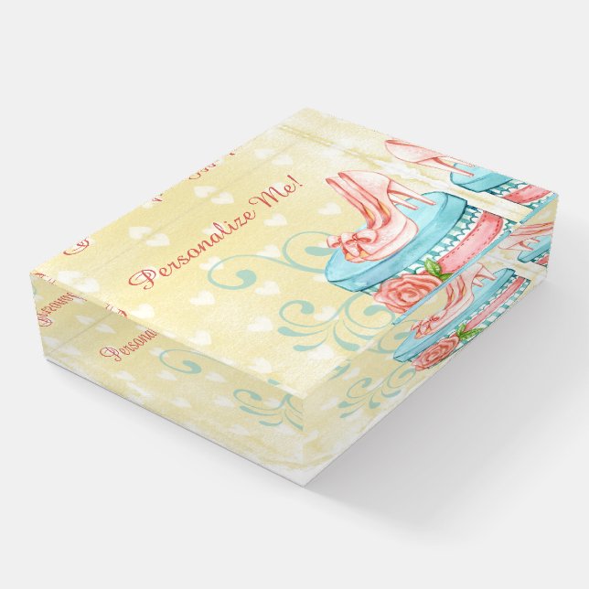 Vintage Pink High Heels Retro Hatbox Personalized Paperweight (Angled)