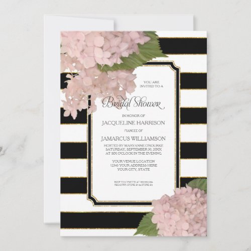 Vintage Pink Hydrangea Classy Modern Bridal Shower Invitation