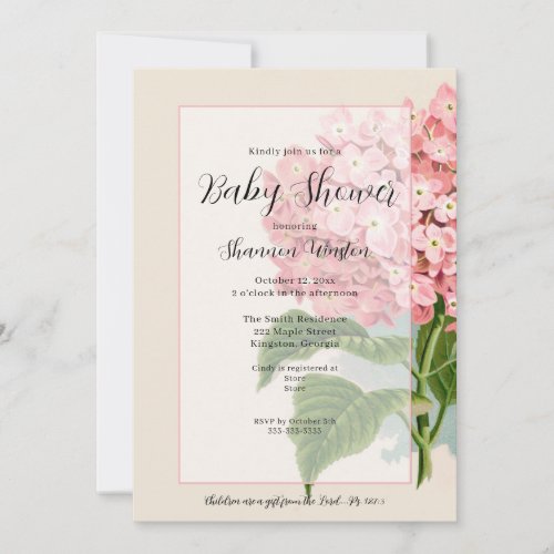 Vintage Pink Hydrangea Floral Baby Shower Invitation