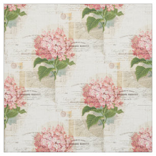 Vintage Pink Hydrangea French Ephemera Fabric