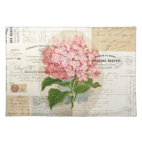 Vintage Pink Hydrangea French Ephemera Placemat