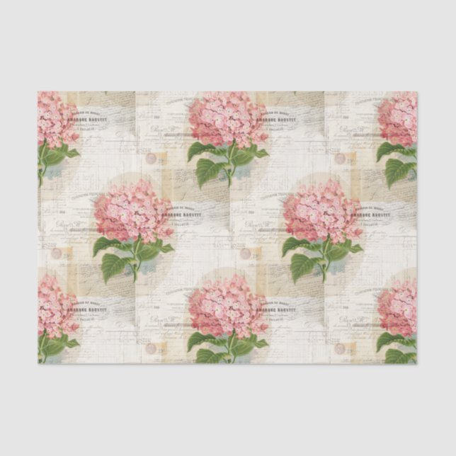 Vintage Pink Hydrangea French Tissue Paper (Front)