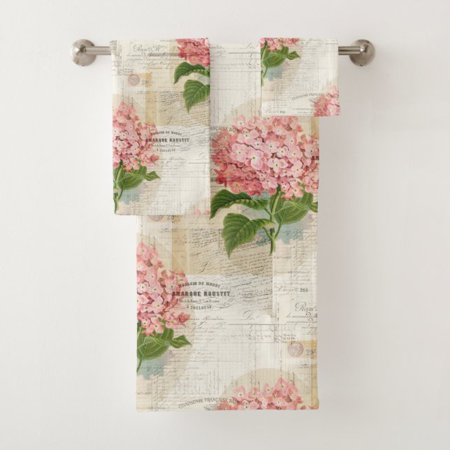 Vintage Pink Hydrangea French Towel Set (Insitu)