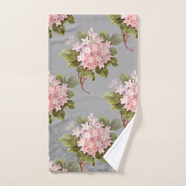 Vintage Pink Hydrangea Gray Hand Towel (Hand Towel)