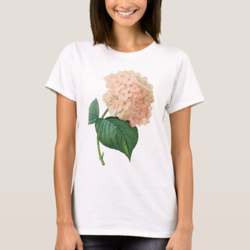 Vintage Pink Hydrangea Hortensia Flower by Redoute T_Shirt