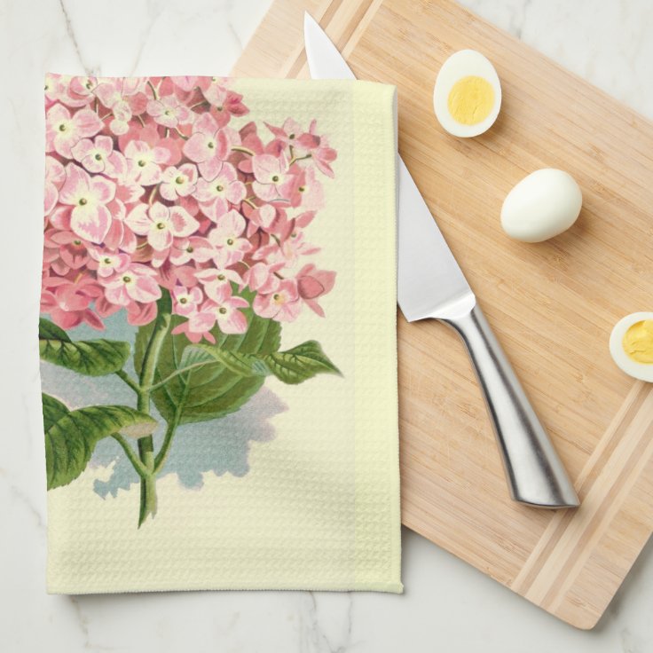 Vintage Pink Hydrangea Kitchen Towel | Zazzle