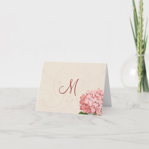 Vintage Pink Hydrangea Monogram Note Cards