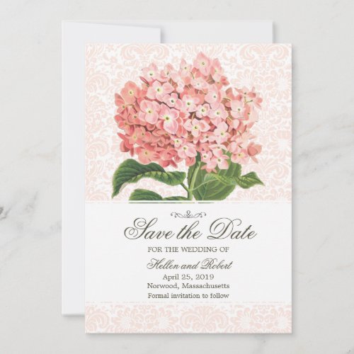 Vintage Pink Hydrangea Save The Date
