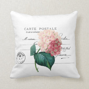 Vintage Pink Hydrangea Throw Pillow