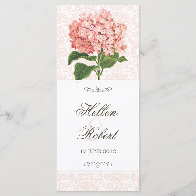 Vintage Pink Hydrangea Wedding Ceremony Program (Front)