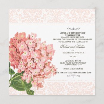 Vintage Pink Hydrangea Wedding Invitation by jardinsecret at Zazzle