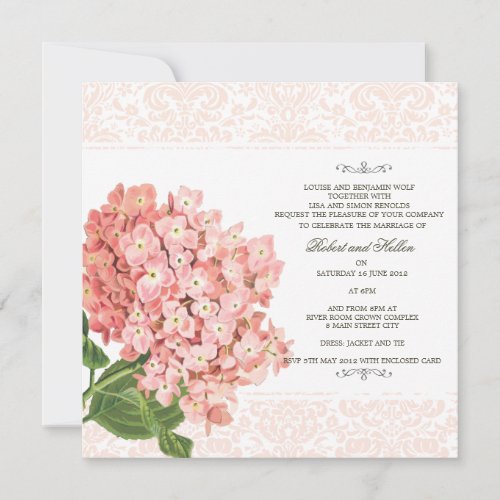 Vintage Pink Hydrangea Wedding Invitation